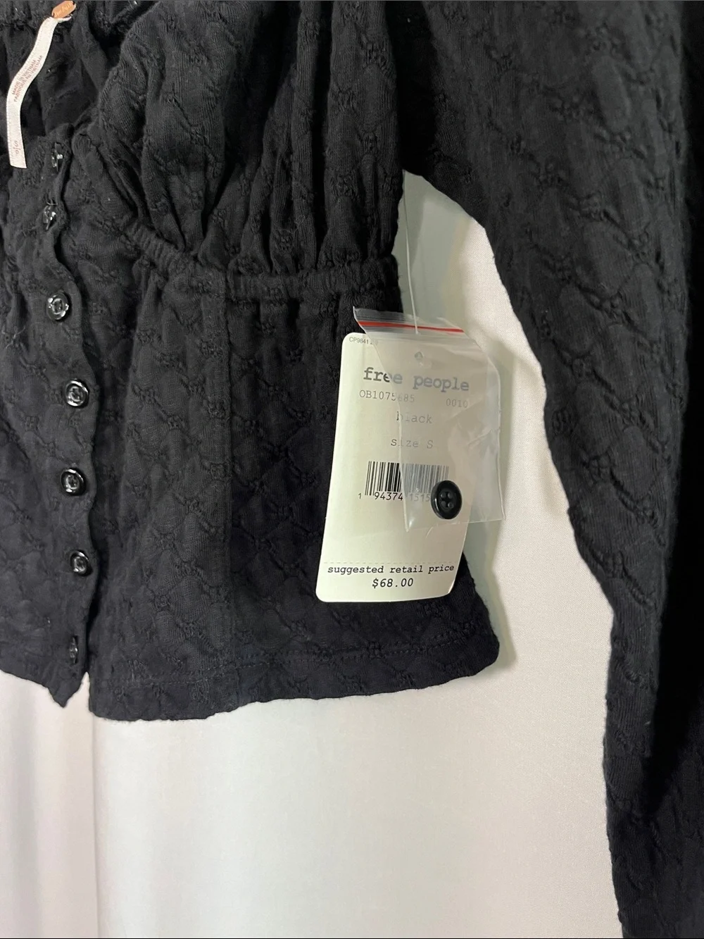 Free people NWT ladybug black top ruffle trim corset like embroidered sz s